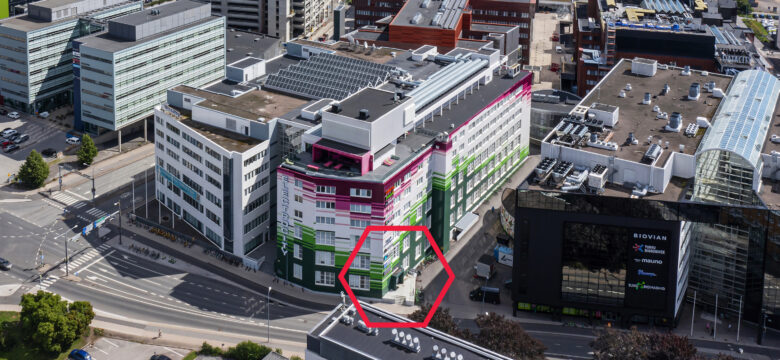 An aerial photograph of the ElectroCity building in Kupittaa