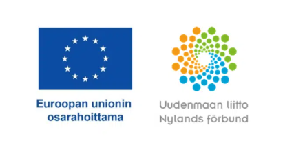 Euroopan unionin osarahoittama -logo ja Uudenmaan liitto Nylands förbund -logo rinnakkain.