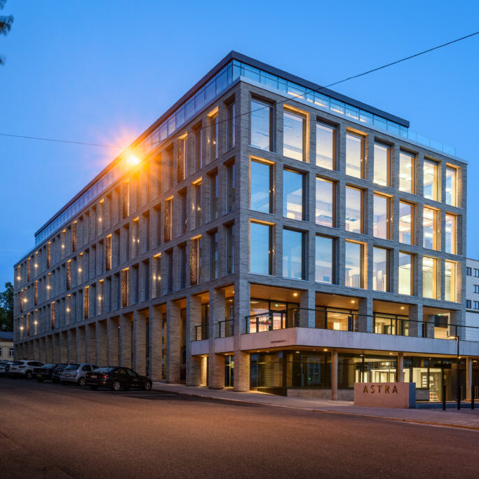 Office building at evening.