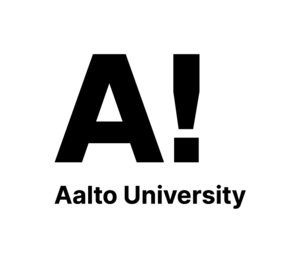 Aalto-yliopiston englanninkielinen musta logo. Vasemmalla A!-tunnus ja oikealla teksti ”Aalto University”.