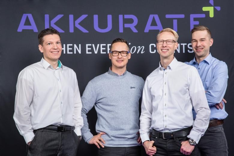 Kuvassa Akkuraten perustajatiimi: COO Kimmo Valo, CSO Lauri Pulkkinen, CEO Mika Kanninen sekä CTO Jari Koskinen.